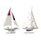 Set of 2 White Wood Coastal Sail Boat Sculpture, 22" x 13"